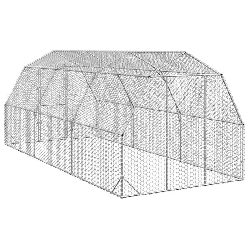 vidaXL Chicken Run Galvanized Steel Large Durable Chicken Run - Silver - 236.2 x 98.4 x 88.6