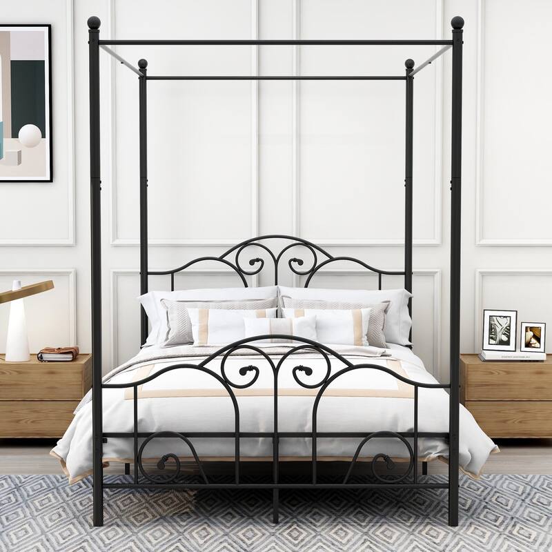 Aufank Vintage Four Post Metal Canopy Bed Frame