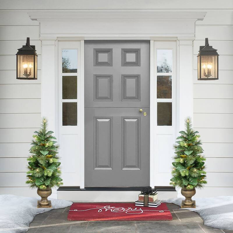 Puleo International 3 ft. Pre-Lit Potted Magnolia Leaf Artificial Tree