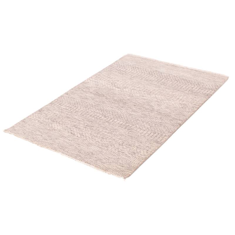 ECARPETGALLERY Hand-knotted Silk Shadow Light Grey Wool Rug - 4'0 x 6'2