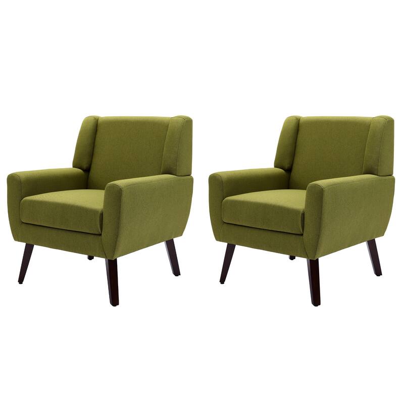 Linen Upholstered Accent Chair Wingback Armchair Set of 2