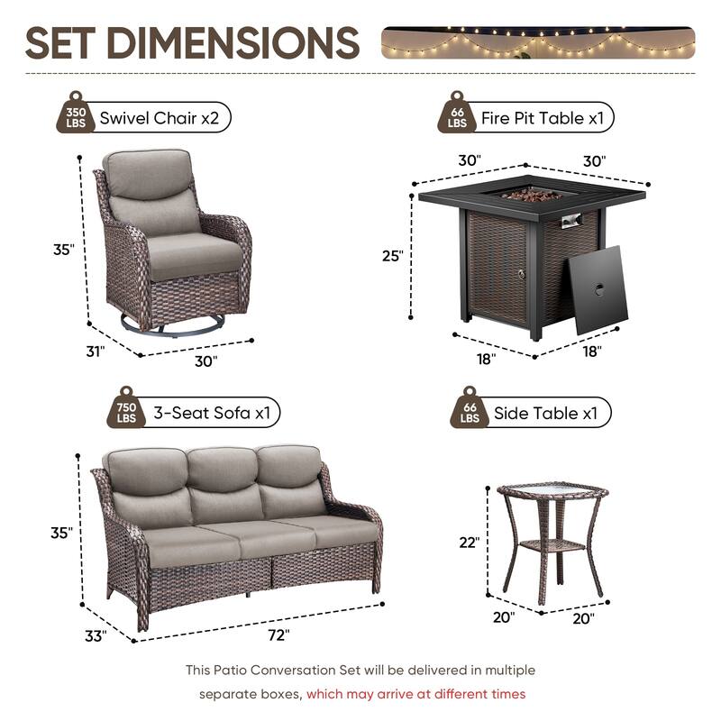 Pocassy 30 In Outdoor Fire Pits with Patio Sofa Swivel Glider Chari Furniture.