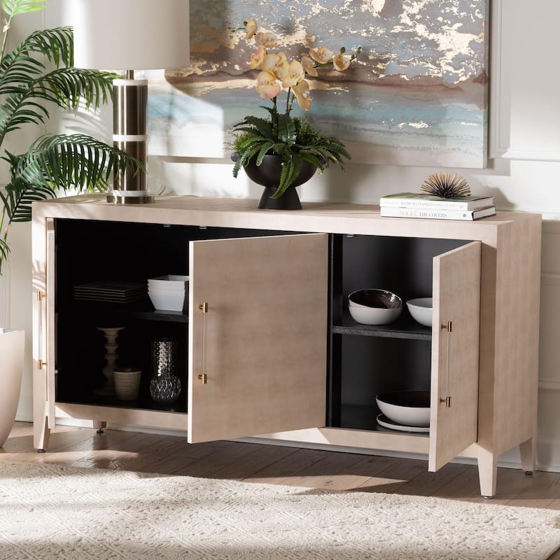 Nira Faux Shagreen Sideboard - Contemporary 3-Door Buffet Storage Cabinet with Sleek Handles for Dining Room or Living Room