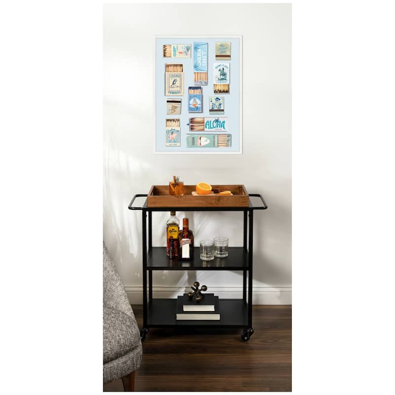 Kate and Laurel Retro Matchbox Blue Coastal Cowgirl 18x24 FC by Honey Island Studio Framed Canvas Wall Art Print