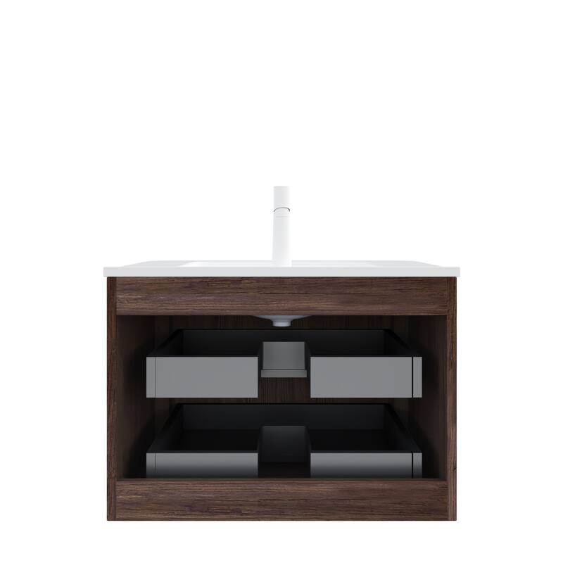 GDFStudio - Noor Modern Floating Bathroom Vanity with Dual Drawers & White Ceramic Basin, WITHOUT Faucet