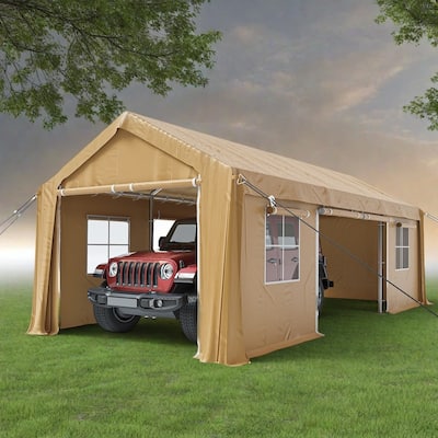 10'x20' Heavy Duty Carport, Portable Garage with Roll-Up Doors & Windows, Waterproof Canopy for Car Boat