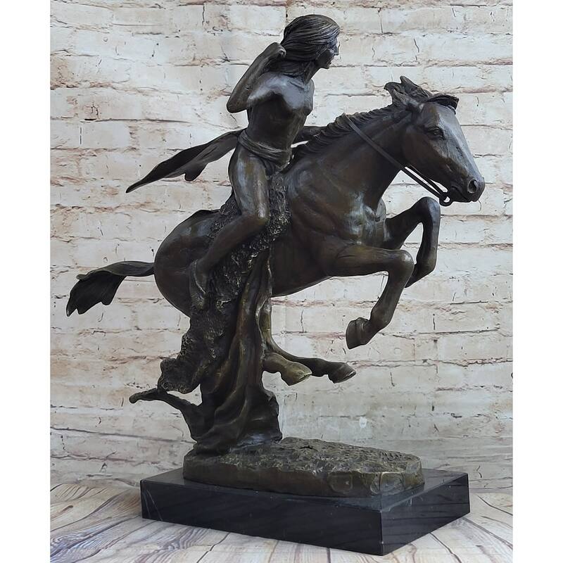Frederic Remington Cheyenne Bronze Statue-Native American Indian On Imitative Horse