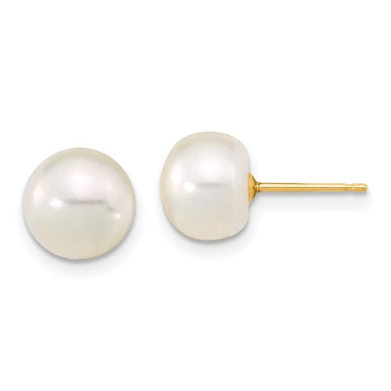 Curata 14k Yellow Gold 8-9mm Cultured Pearl Earrings, 7.25"Bracelet and 18"Necklace Set