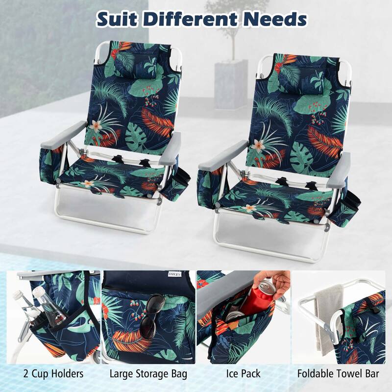 2-Pack Folding Backpack Beach Chair 5-Position Outdoor Reclining - See Details