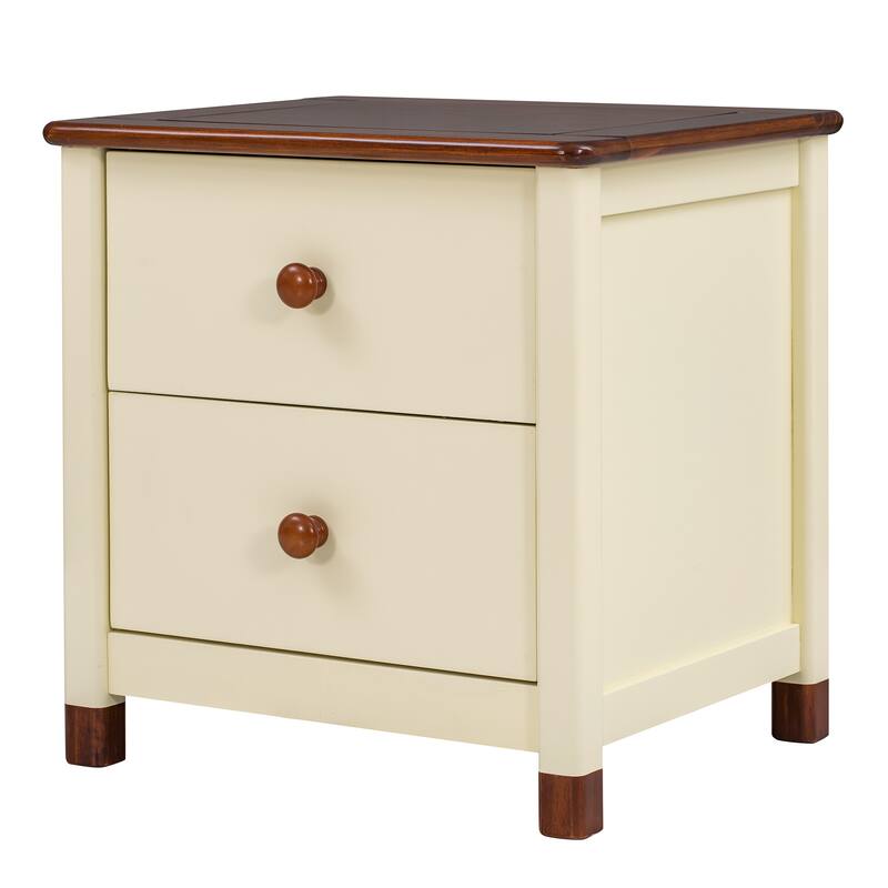 Wooden Nightstand with Two Drawers for Kids
