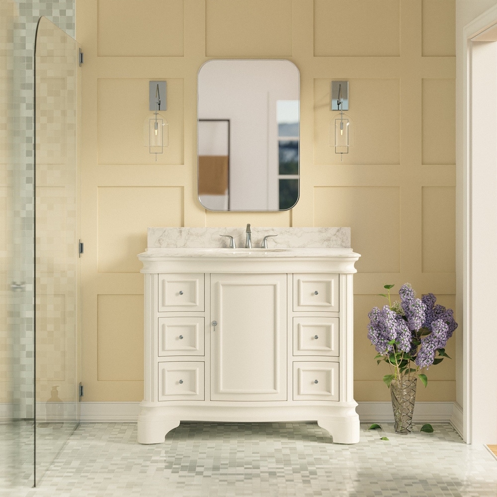 KitchenBathCollection Katherine 42" Bathroom Vanity with Carrara Marble Top