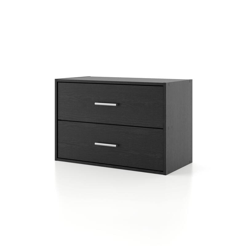 DH BASIC Modern Wood Customizable Stackable Storage Organizer - Cube Shelves, Drawer Cabinet, Bookcase with Doors by Denhour - 2-Drawer - Black