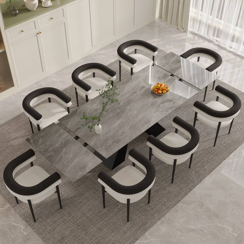 Extendable Rectangular Sintered Stone Double Pedestal Dining Table