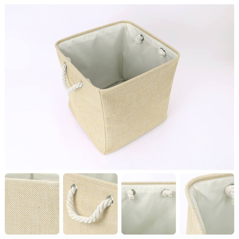 13 Inch Square Fabric Collapsible Storage Basket Bin with Handle, Storage Cube for Shelves Closet Organizing Clothes Books - Khaki