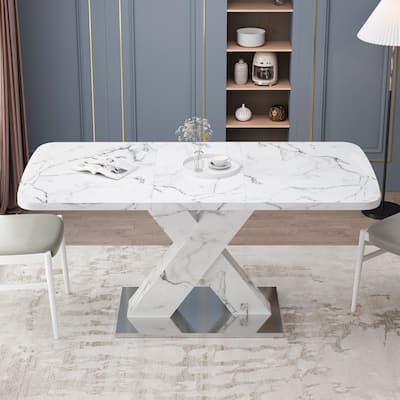 Square Dining Table with Printed Marble Table Top