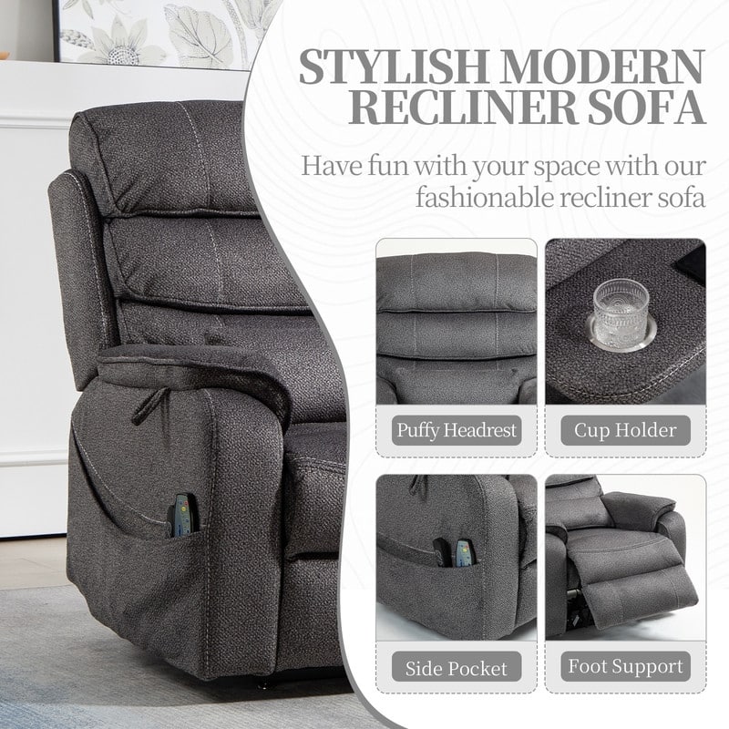 Deluxe Version Dual Motors Power Lift Recliner,Lay Flat 74.8 " Length,100% Polyester,Message/Heat,Eazy Assemble