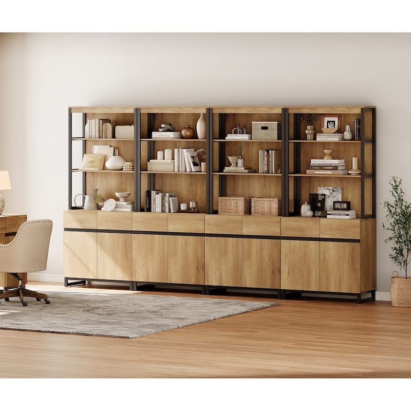 WAMPAT Modern 72" Tall Bookcase with Metal Base and Adjustable Shelves, Library Book Shelf with Storage Cabinet