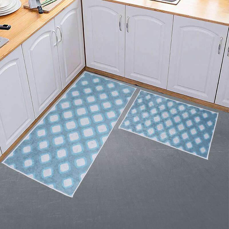Sussexhome Non Skid Washable Kitchen Runner Rugs Set of 2 - Set of 44 x 24 and 31.5 x 20 Inches - Empatia-Teal