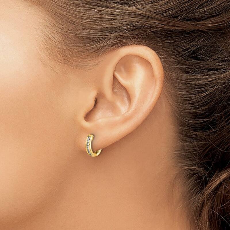 Curata 14k Gold Polished Diamond Post Hoop Earrings - 13x14mm Wide 2mm Thick