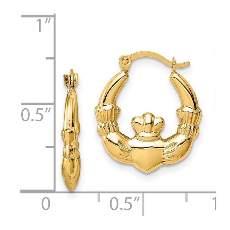 Curata 14k Irish Claddagh Celtic Trinity Knot Hoop Earrings - 15.45mm Wide