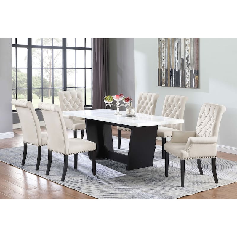 Maroney Rustic Espresso Marble Top Dining Table