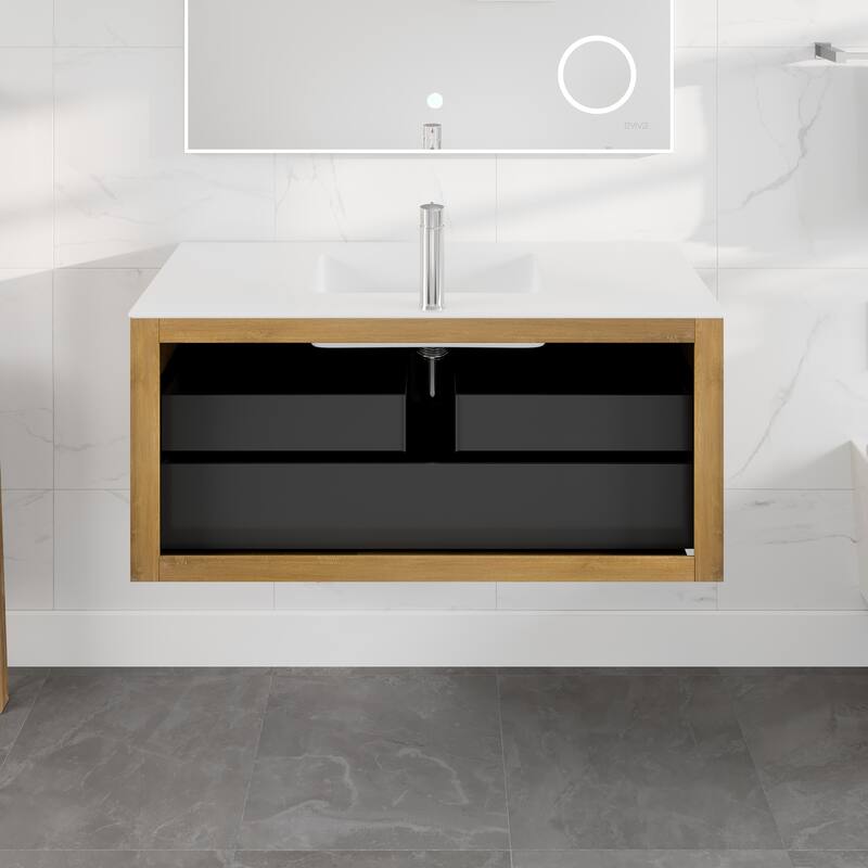 Eviva Madeira 48"W Oak Bath Vanity with Acrylic Top & Integrated Sink