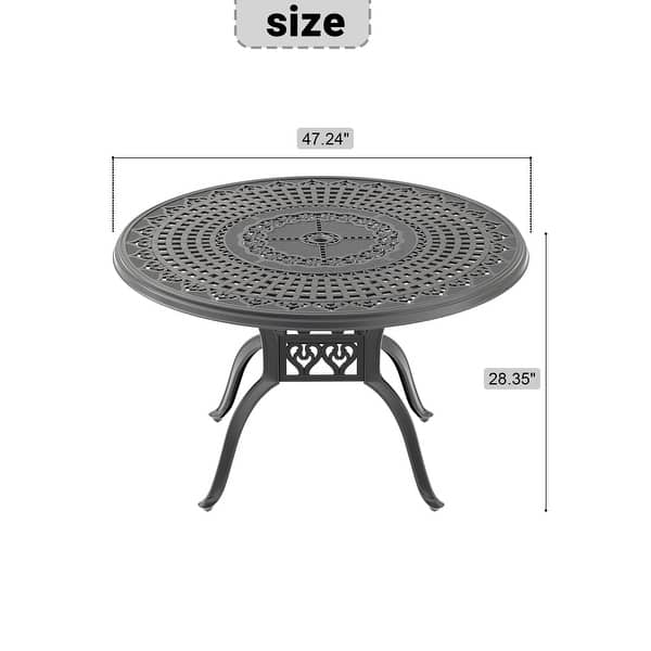 47.24" Patio Dining Table Cast Aluminum Outdoor Round Table