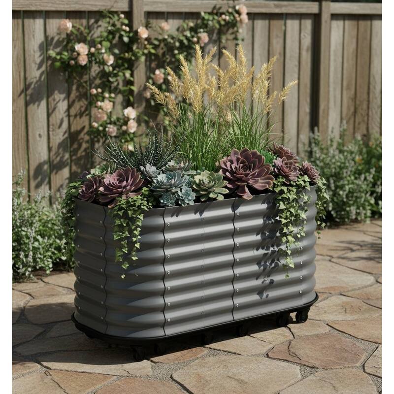 Self-Watering Raised Garden Bed, with Lockable Wheels & Water Reservoir - 59*23.6*27.5 in - Grey
