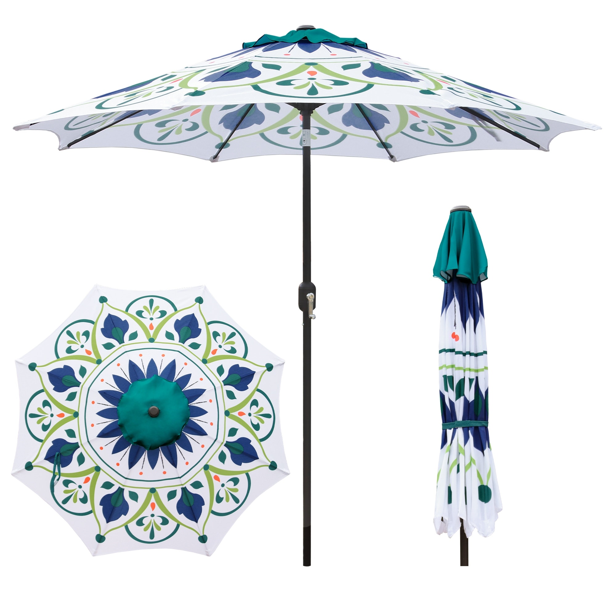 9 ft patio umbrella floral Printed When the sun moves allen + roth 9-ft Aluminum
