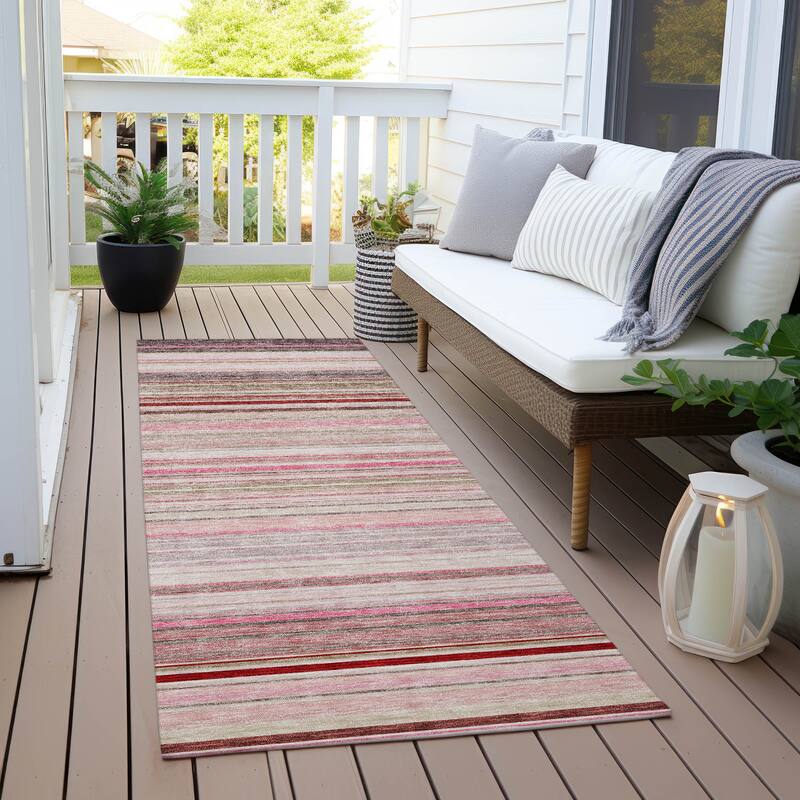 Machine Washable Indoor/ Outdoor Ombre Stripes Chantille Rug - Pink - 2'3" x 7'6"