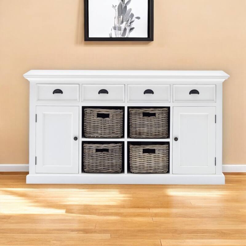 HomeRoots 63" White Solid Wood Four Drawer Sideboard with Two Doors - 62.99' X '33.46' X '19.69