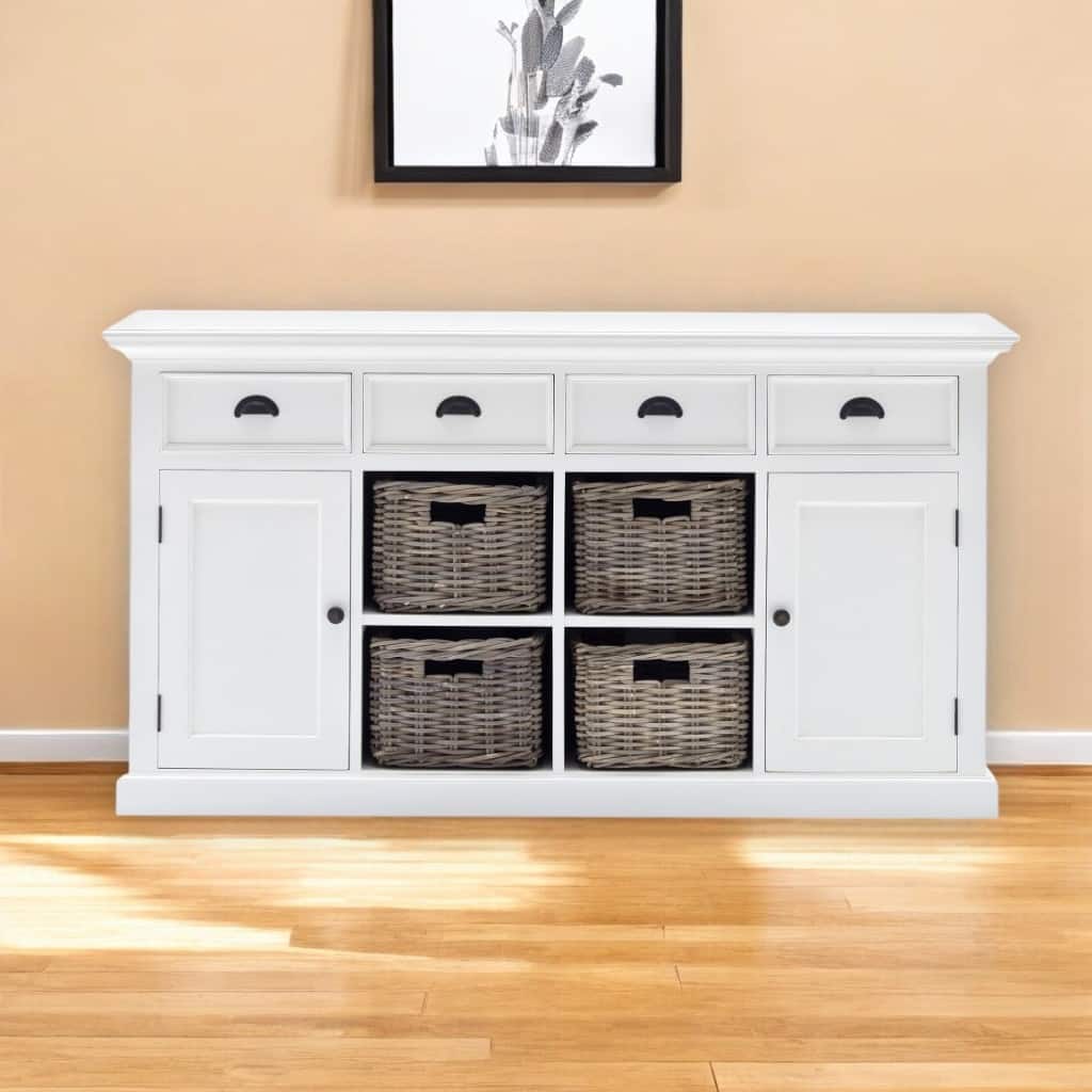 HomeRoots 63" White Solid Wood Four Drawer Sideboard with Two Doors - 62.99' X '33.46' X '19.69