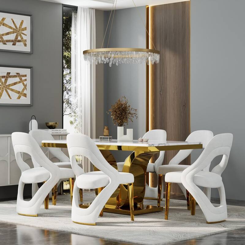 Velvet Dining Chairs with Open Back and Polished Metal Legs