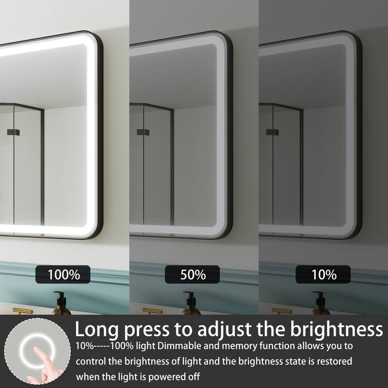 Wall Mounted Bathroom Framed LED Mirror With Anti- Fog,Memory Function And Dimmable Light Touch Sensor
