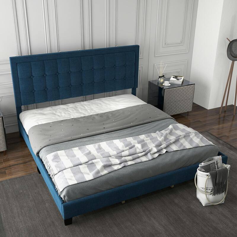 Adjustable Bed Frame with Upholstered Button Tufted Headboard - King