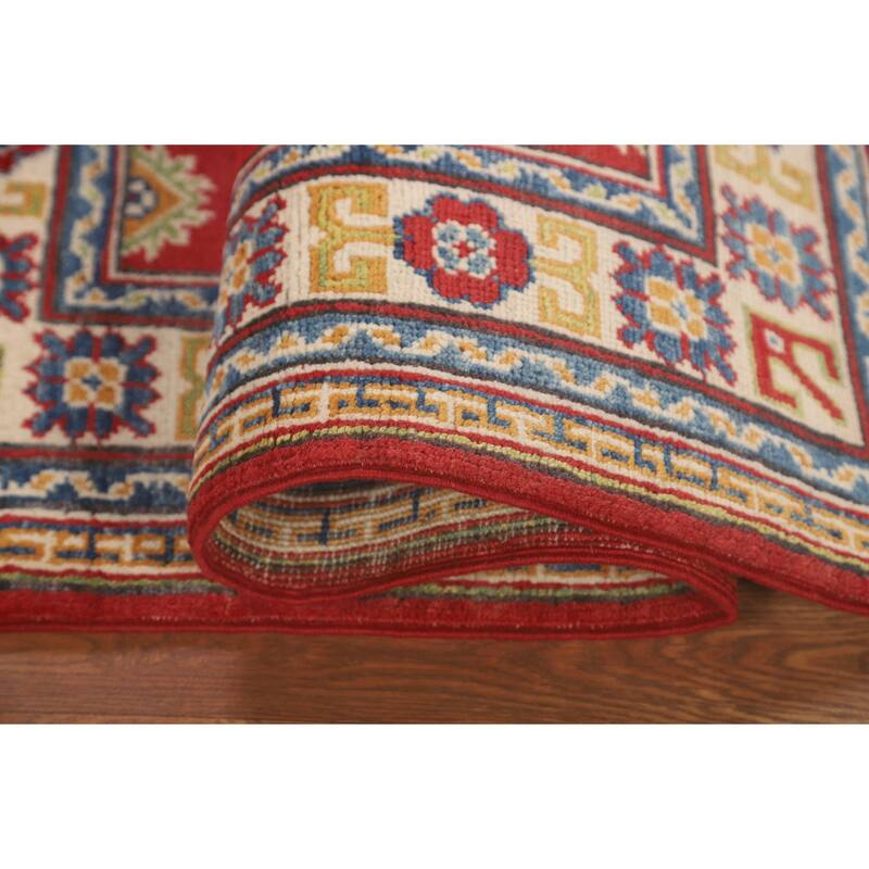 Geometric Kazak Accent Rug Hand-Knotted Traditional Wool Carpet - 2'8" x 3'11"