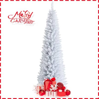 7FT Pencil Christmas Tree Artificial Slim White Christmas Tree