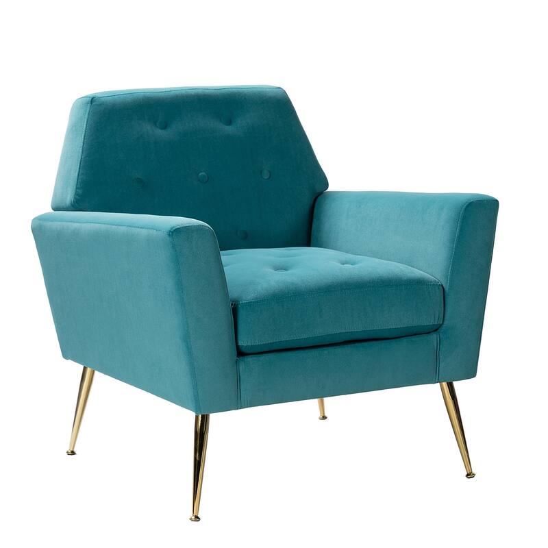 Lilia Contemporary Velvet Upholstered Tufted Back Armchair with Metal Golden legs by HULALA HOME