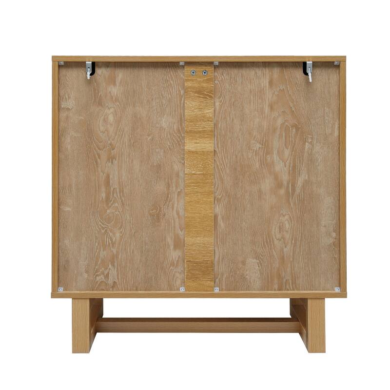 Wood Sideboard Buffet, Storage Cabinet with Adjustable Shelf, Accent Cabinet with Handle-Free Fan-Shaped Doors