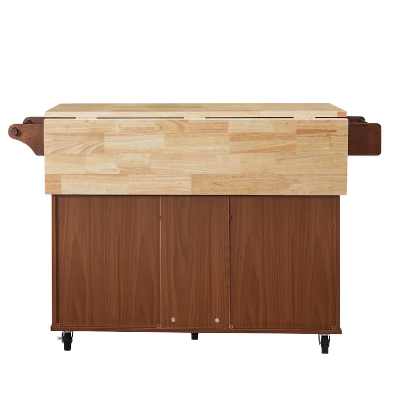 Home Kitchen Cabinet, Kitchen Island on Wheels, Drop Leaf Kitchen Cart with 2 Double Door Cabinet, Towel Rack and Spice Rack