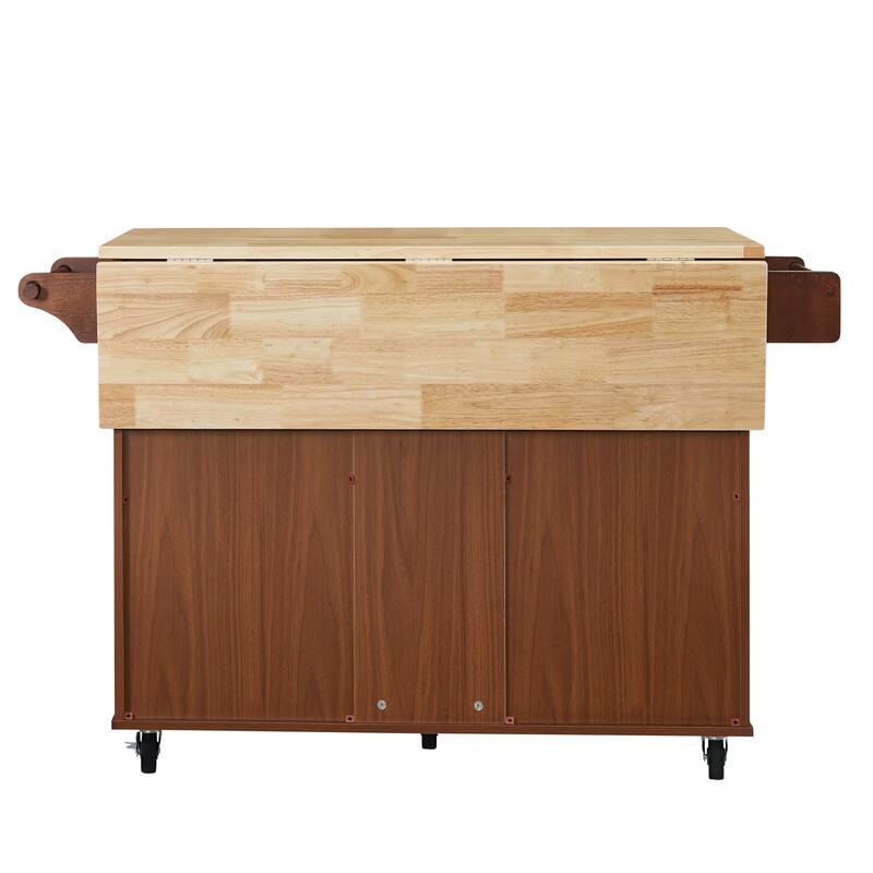 Mobile Drop Leaf Kitchen Cart, Kitchen Island on Wheels with Double Door Cabinet, 3 Drawers, Towel Rack and Spice Rack