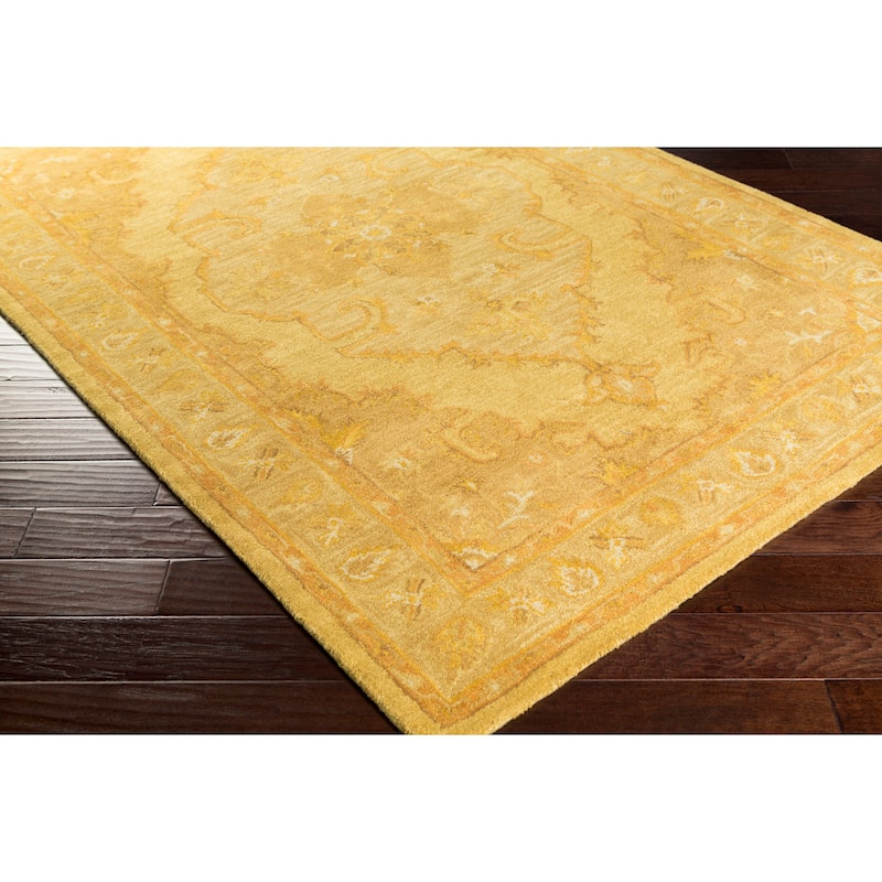 Hand-tufted Fahua Bordered Goldtone Wool Rug - 8' x 10' - 8' x 11'
