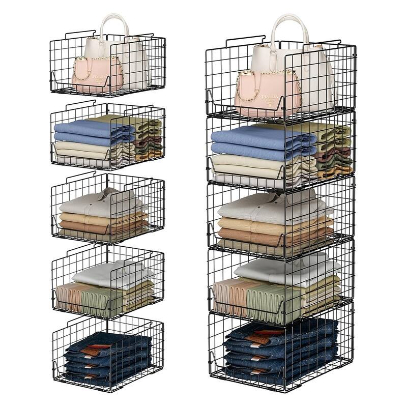 5-Tier Stackable Closet Organizer Shelf Foldable Metal Storage Bins -  5 TIER