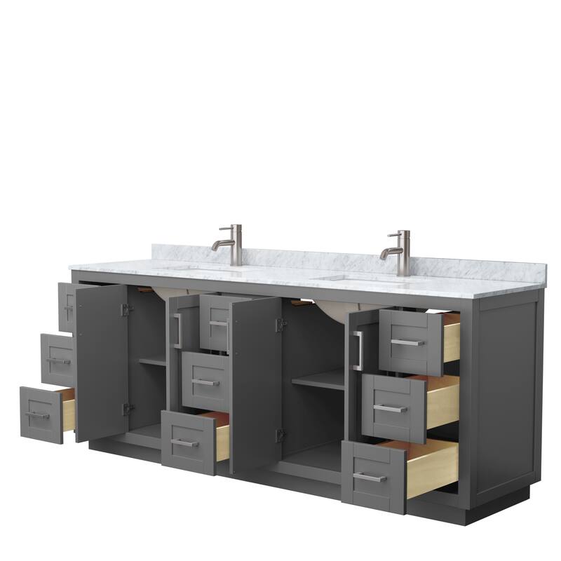 Miranda Double Vanity Set, White Carrara Marble Top, No Mirror