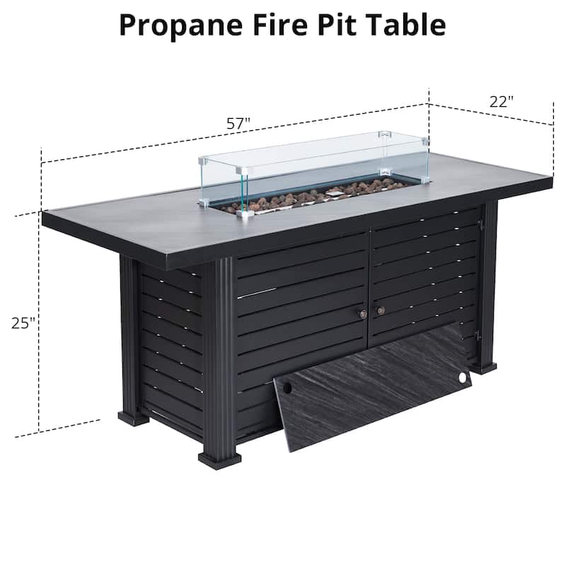 57Inch Propane Fire Pit Table with Double-Sided Cover - 57 Inch