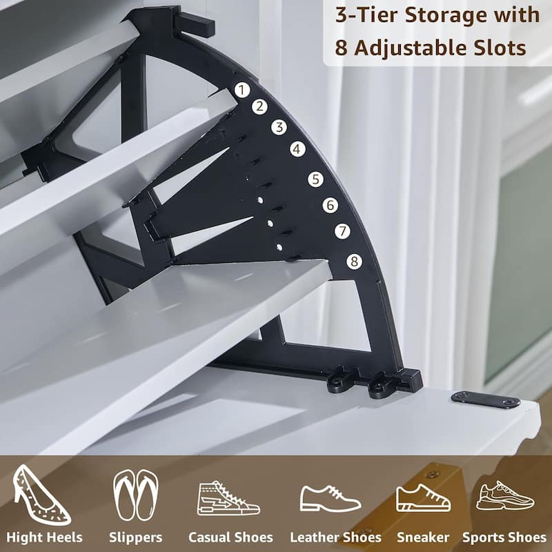 Fluted Shoe Storage Cabinet, Deep Shoe Organizer, Wooden Shoe Rack