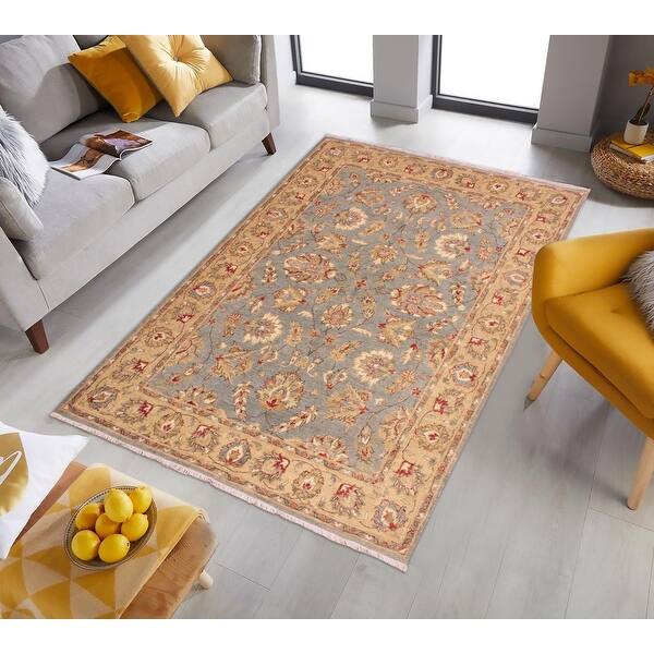 Shabby Chic Ziegler Iraida Gray Gold HandKnotted Wool Rug 4'10'' x 6