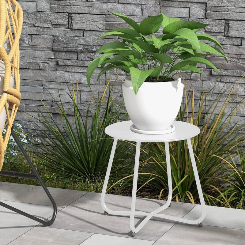 E-Coated Steel Side Table, Weather- Resistant Outdoor 18” Round End Table Accent Table for Bistro Balcony Apartment