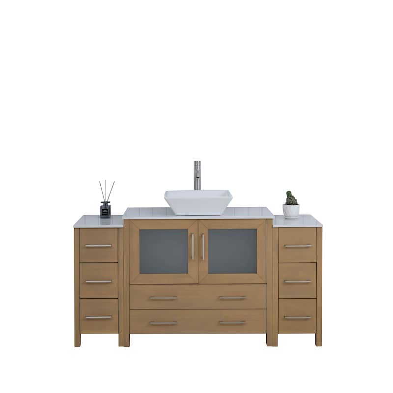 Vanity Art 60-inch Single Sink Bathroom Vanity Set With Engineered Marble Top and Free Mirror - 60 x 18.5 x 36 Inches