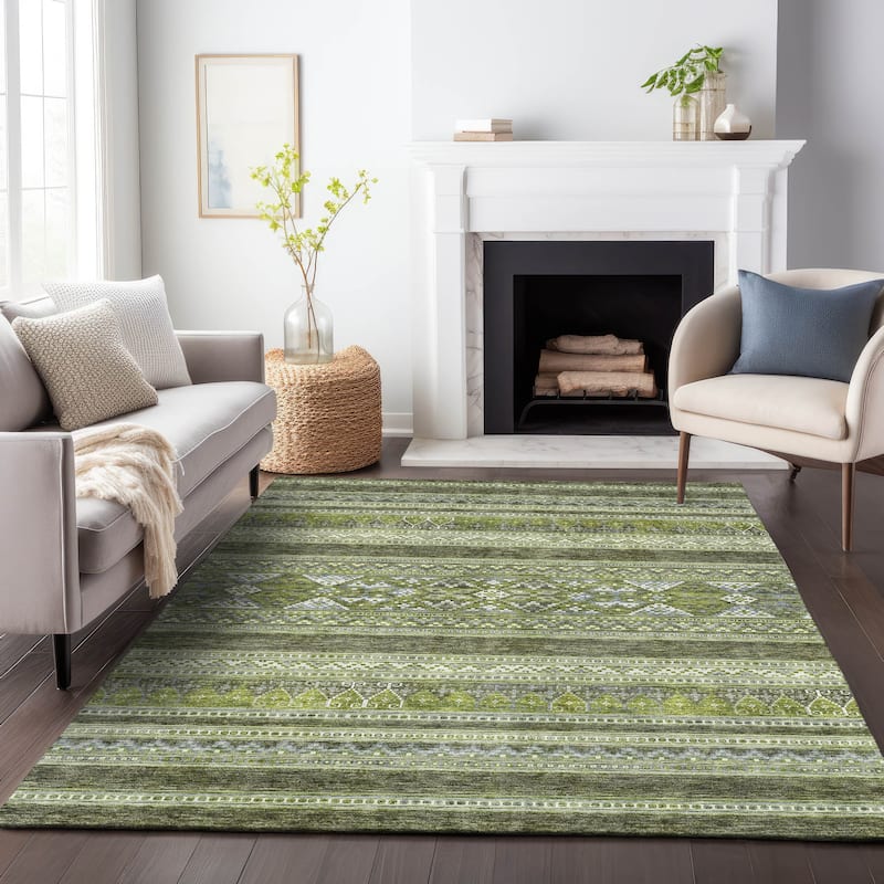 Premium Washable Super Soft Boho Stripe Mayfield Rug - Olive - 2' 6" x 3' 10" - Rectangle